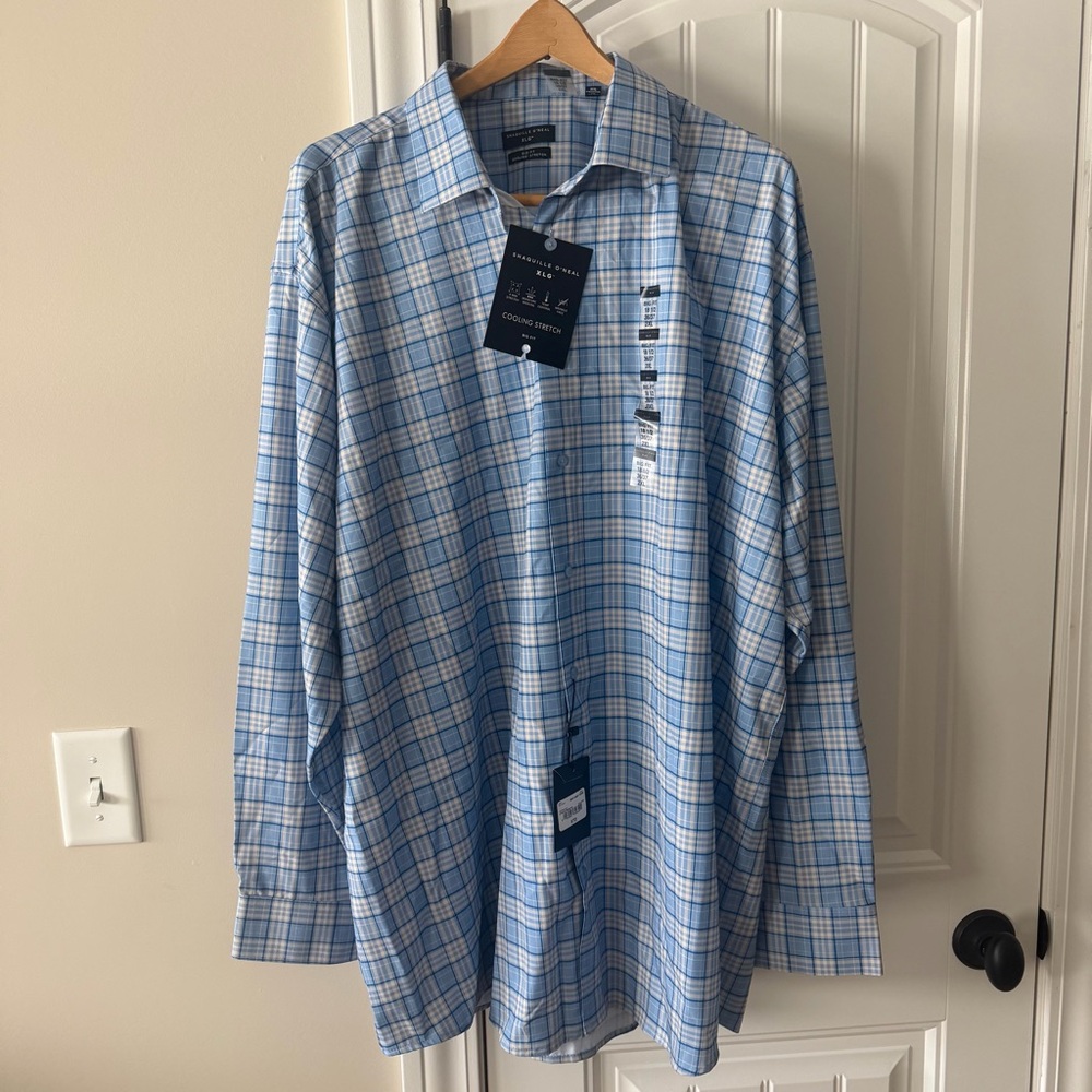 NWT Shaquille O’Neill Light Blue Plaid Dress Shirt